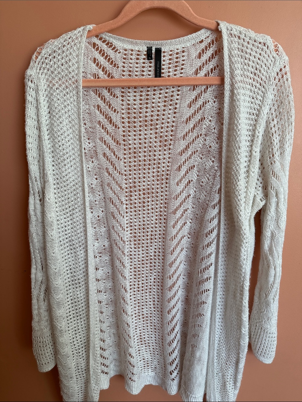 Maurices Ivory Open-Knit Long Cardigan